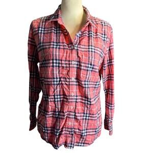Banana Republic Soft Wash Plaid Shirt, Pink & Navy, Women's Size Large
